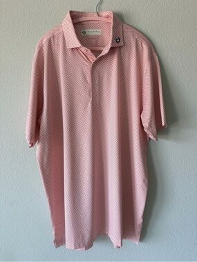 Donald Ross Mens L Golf Polo Performance Shirt Geometric Medallion Coral Navy